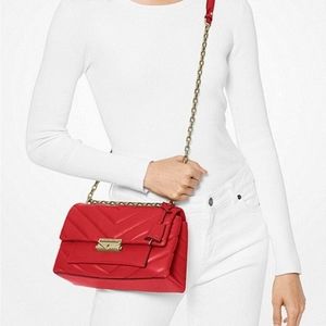 Michael Kors Cece Medium Quilted Leather Convertible Shoulder Bag Red